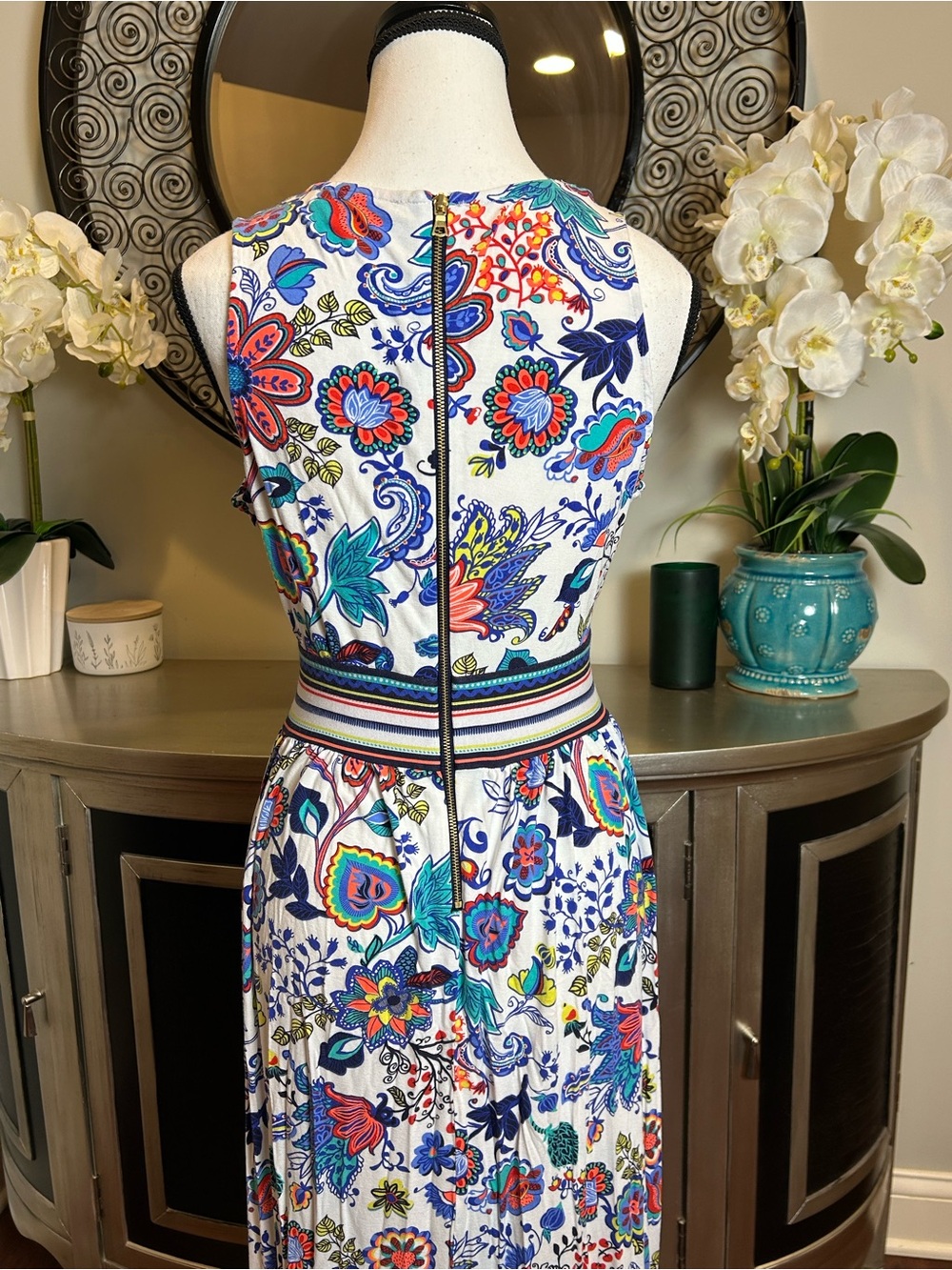 Milly White V-Neck Maxi Dress with Multicolor Floral Print - Picture 6 of 12
